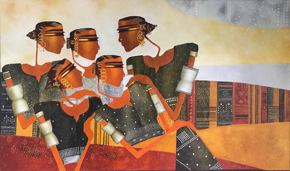 Dharti by Bharti Prajapati, Oil on canvas, 36 x 60 inches, $ 5,000 - $ 10,000. 