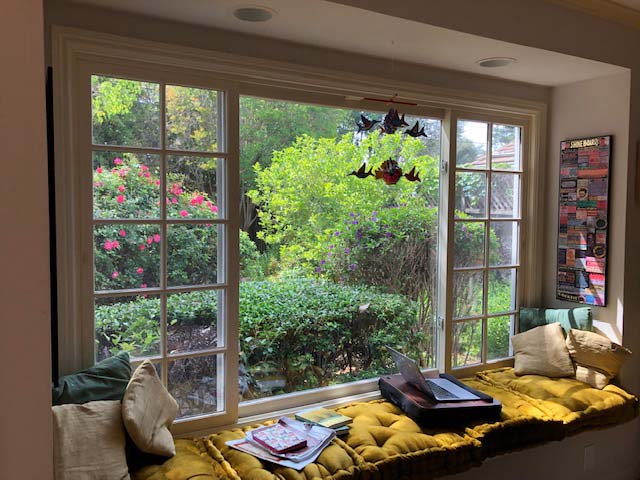 This window seat is the perfect spot for reading and writing.
