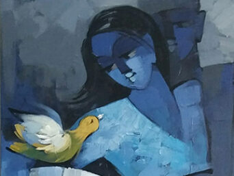 Deepa Vedpathak, Musician Couple, Acrylic on canvas, 48 x 24 inches, $ 1850.