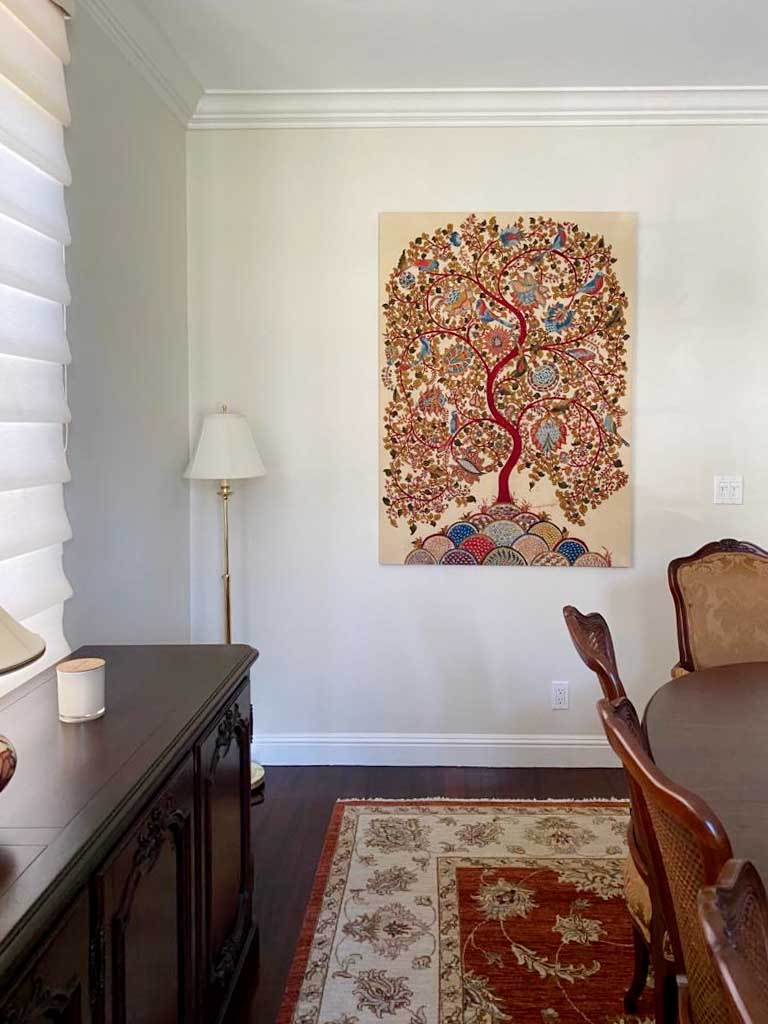 A Kalamkari painting, installed in a client’s dining room, is a beautiful reminder of India’s rich cultural heritage.