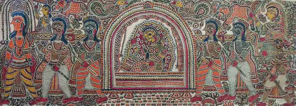 Mithila Art – Doli (Bride in a palanquin) | Natural dyes on handmade paper | 11 x 30 inches