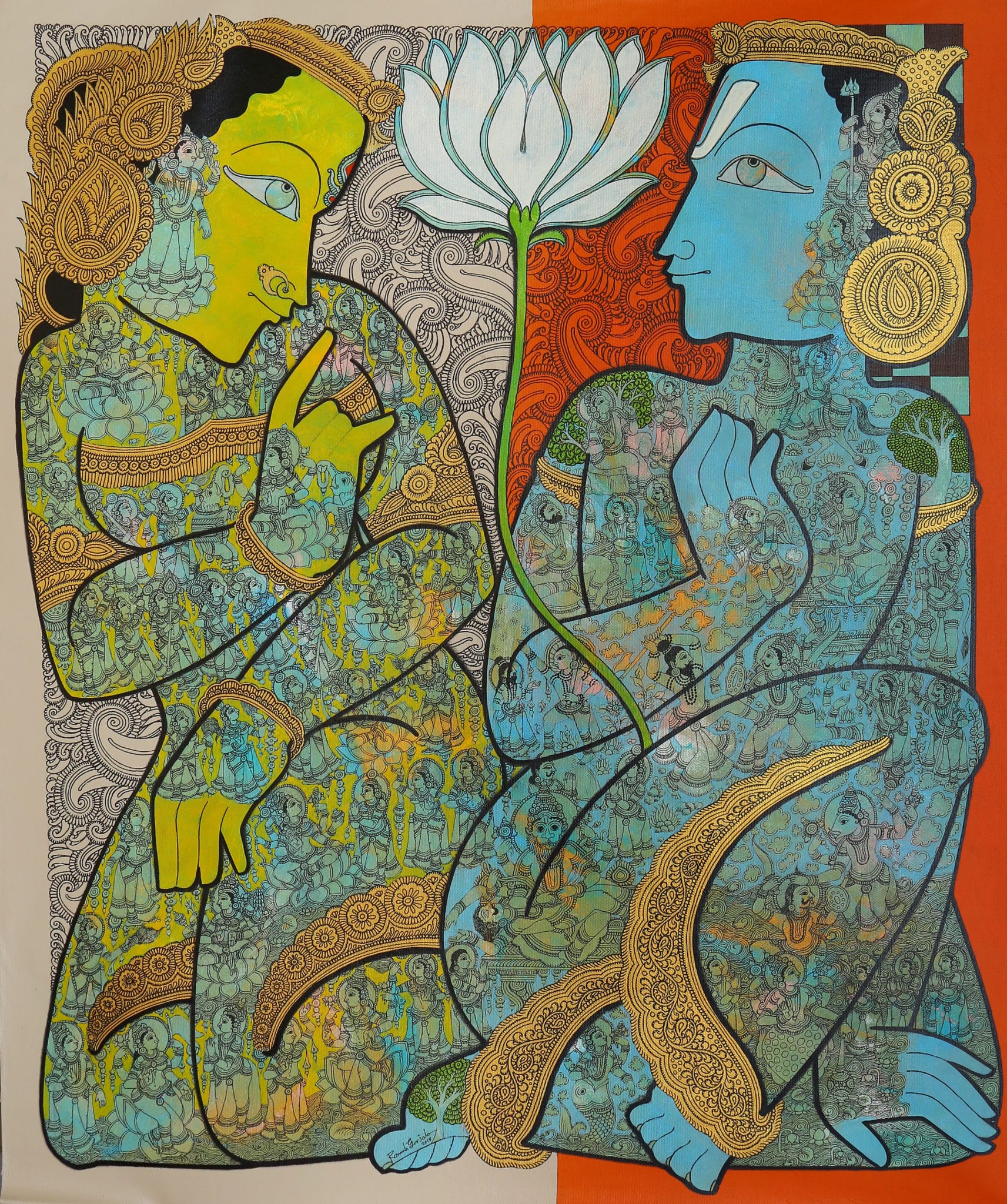 Vishnu and Lakshmi Mixed Paintings By Ramesh Gorjala