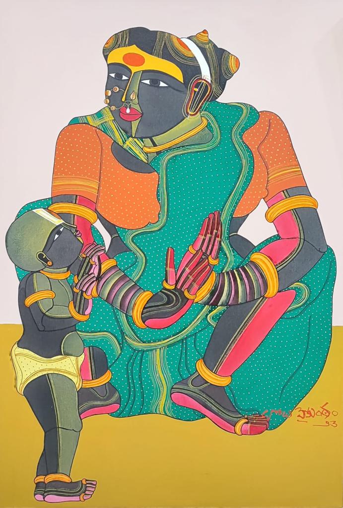 Thota Vaikuntam's art - Mother and Child - acrylic on canvas
