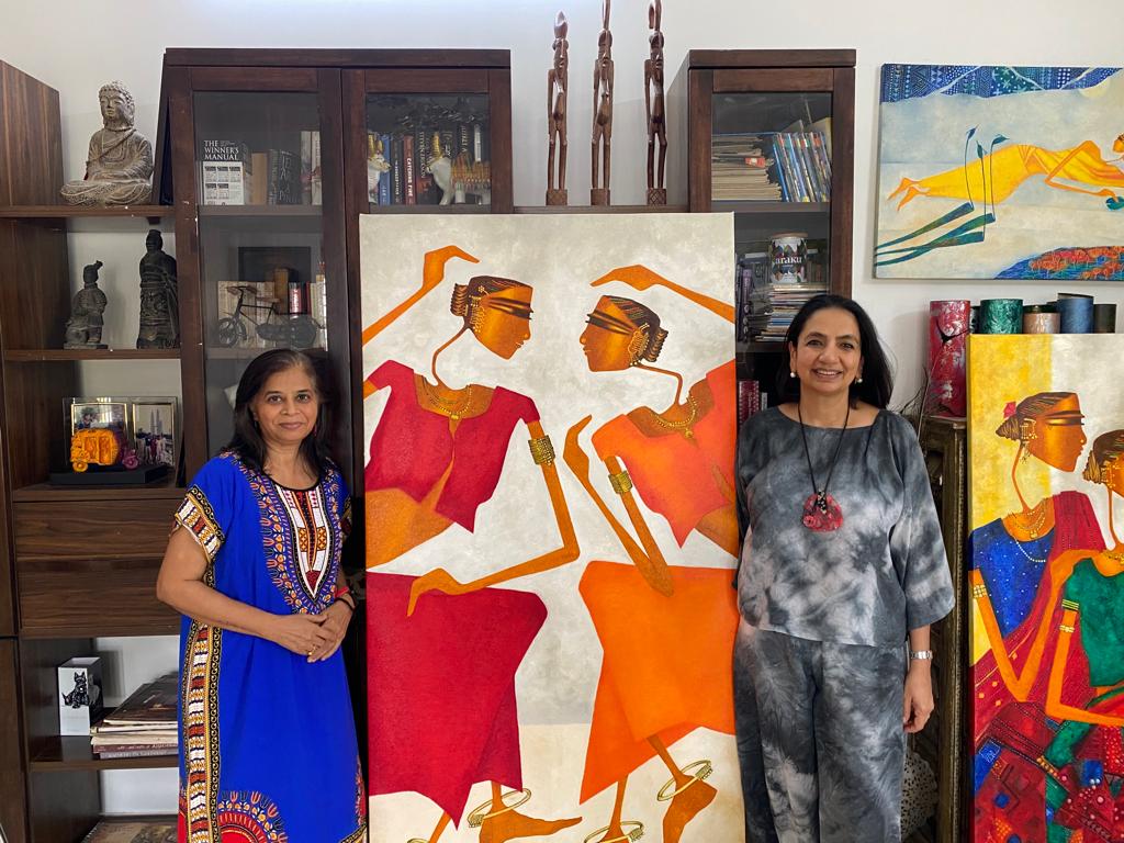 Bharti Prajapati in her studio with Sonia Patwardhan