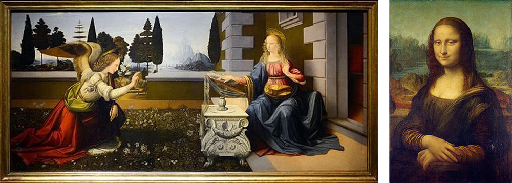 Leonardo da Vinci famous paintings - The Annunciation and Mona Lisa