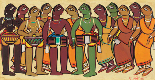 Jamini Roy _ Musicians and Dancers _ Tempera on cardboard _ 14.5 x 28.1 inches _ JR14