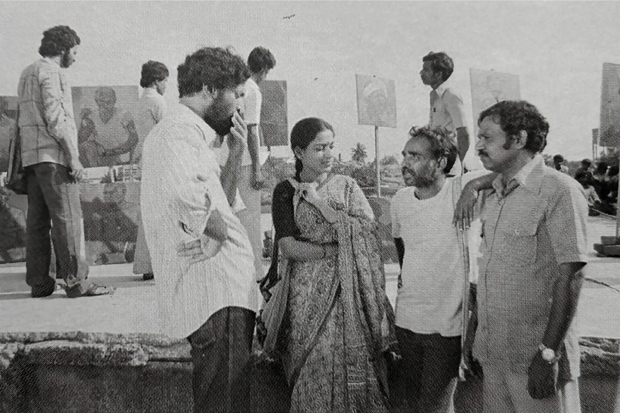 Artist Thota Vaikuntam on set with B. Narsing Rao