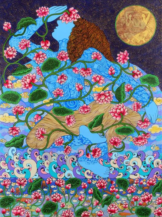 Raas-_-Acrylic-and-ink-on-canvas-with-24-karat-gold-and-silver-leaf-_-48-x-36-inch-optimizedes Raas | Acrylic and Ink on Canvas