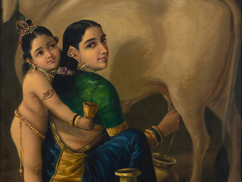 RAJA RAVI VARMA SETS HISTORIC AUCTION RECORD WITH YASHODA AND KRISHNA PAINTING Yashoda and Krishna