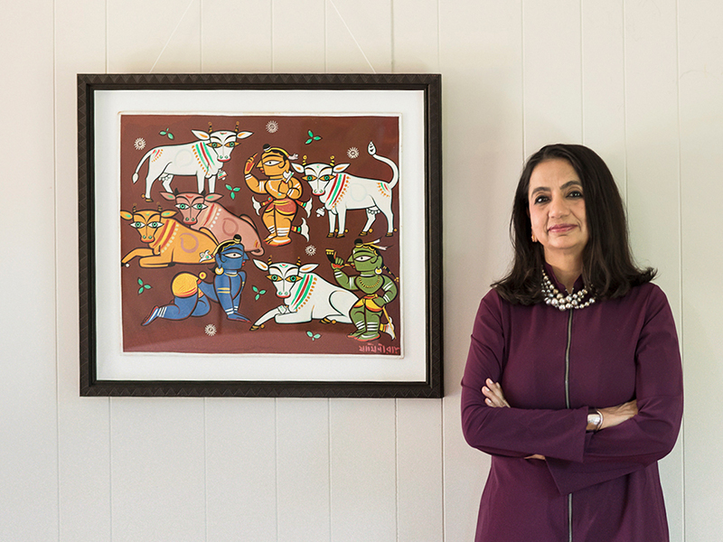 CURATOR'S CHOICE: ORIGINAL PAINTING BY MODERN ARTIST JAMINI ROY Sonia with Jamini Roy - Govardhan Krishna
