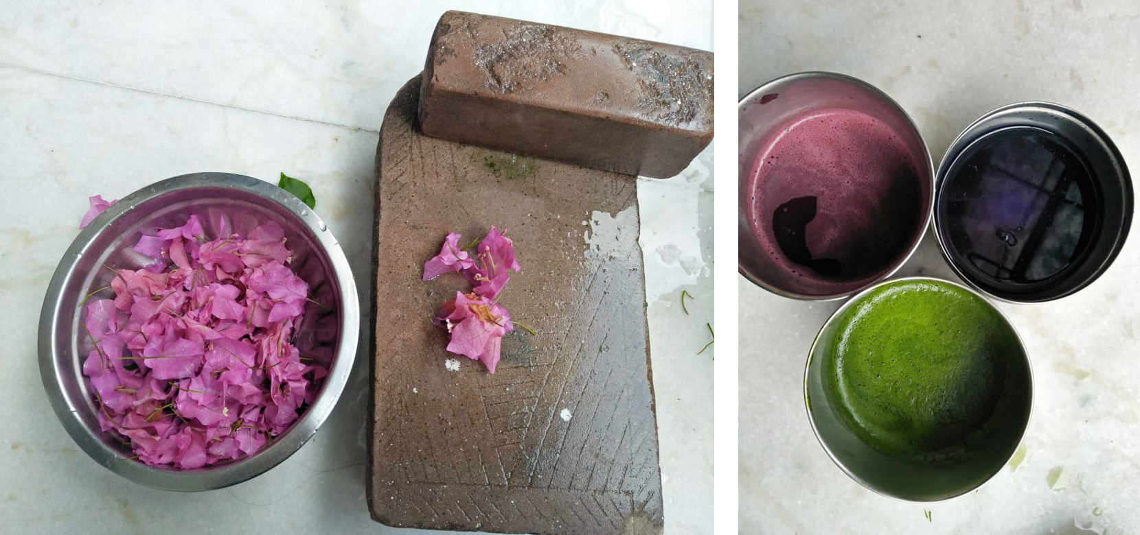 Artist mixing and painting with natural pigments made from organic plant sources