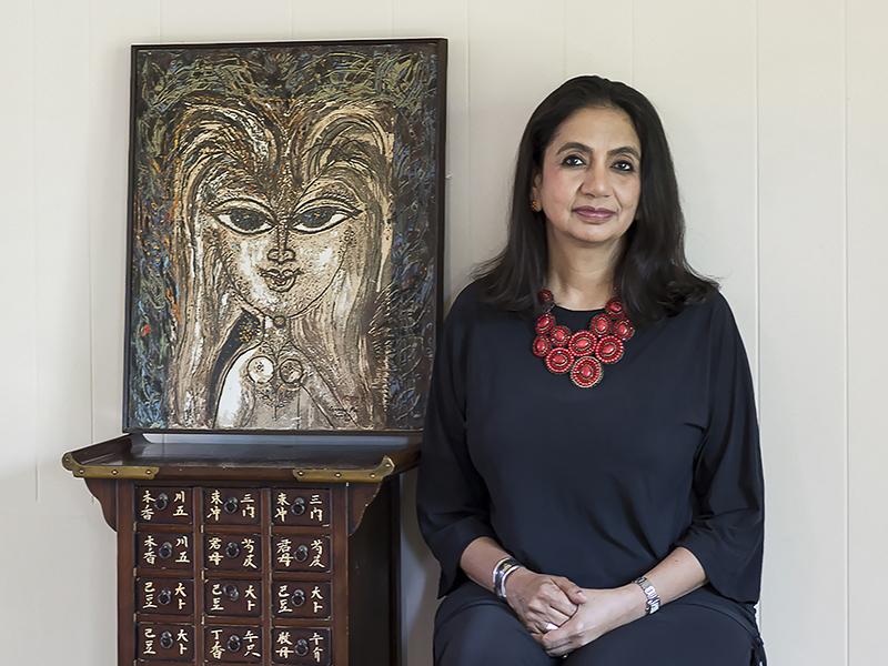 CURATOR'S CHOICE: ORIGINAL PAINTING BY MODERN ARTIST LAXMAN PAI Sonia with Laxman Pai