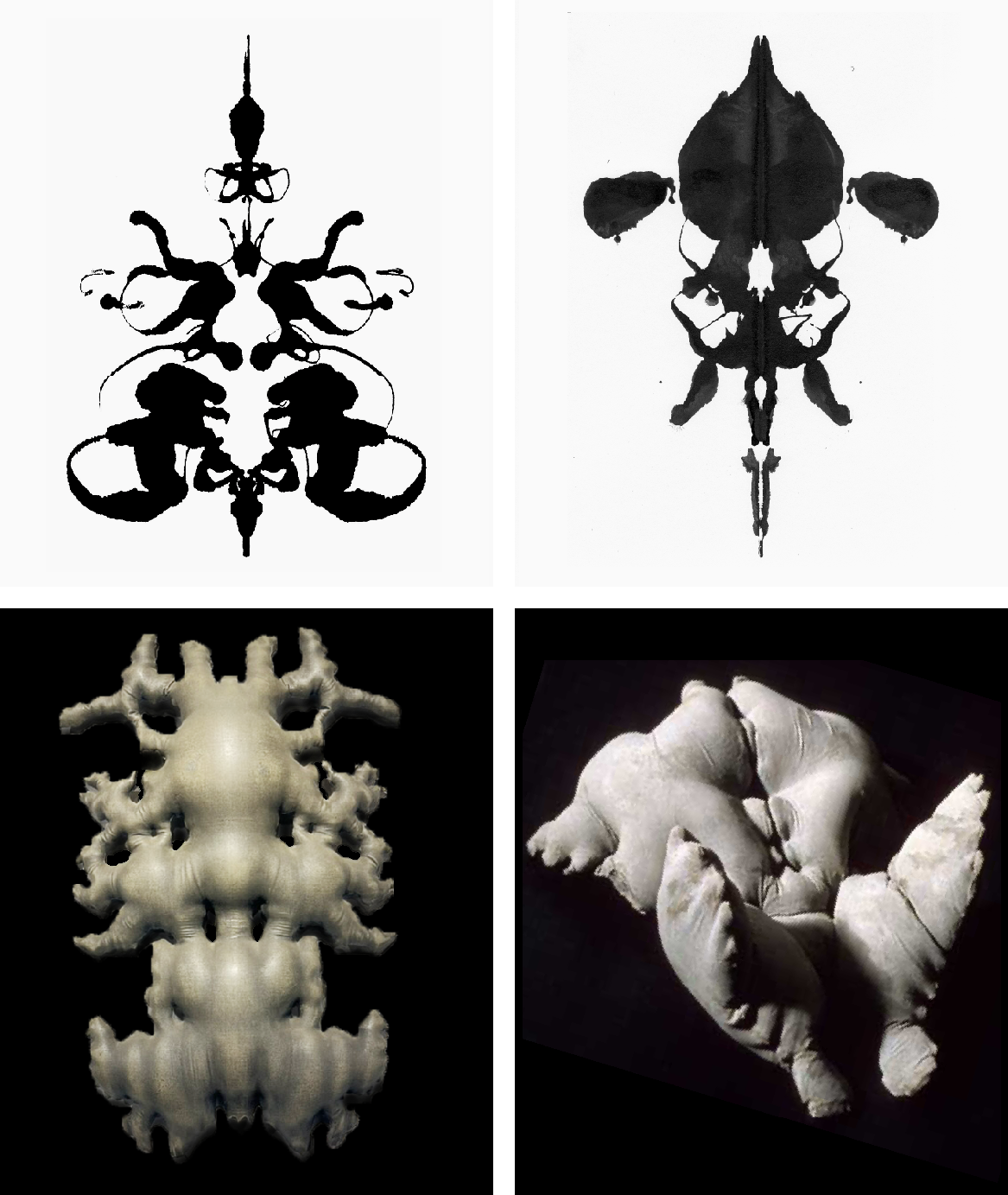 Inkblot drawings by Michael Szabo used as maps for sculpture while a student at RISD